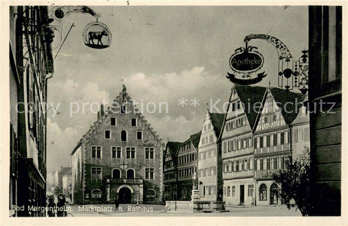 Bad Mergentheim Marktplatz mit Rathaus Gasthaus Apotheke Tuerschild