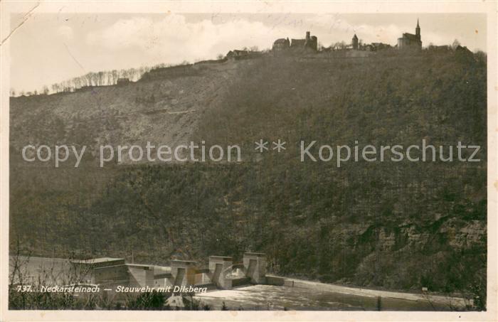 Neckarsteinach Stauwehr mit Dilsberg Bromsilber