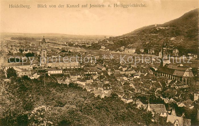 Heidelberg Neckar Panorama Blick von der Kanzel auf Jesuiten- und Heiliggeistkir