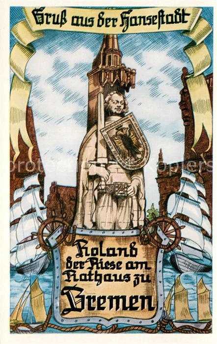 BREMEN  CITY Roland der Riese am Rathaus Kuenstlerkarte