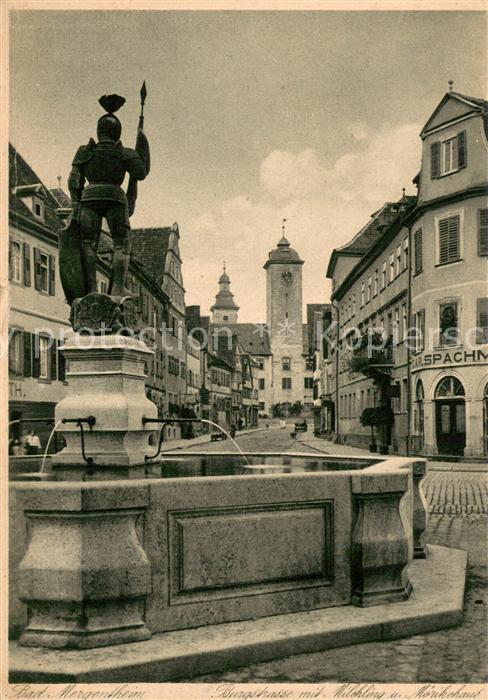 Bad Mergentheim Burgstrasse mit Milchlingsbrunnen und Moerikehaus