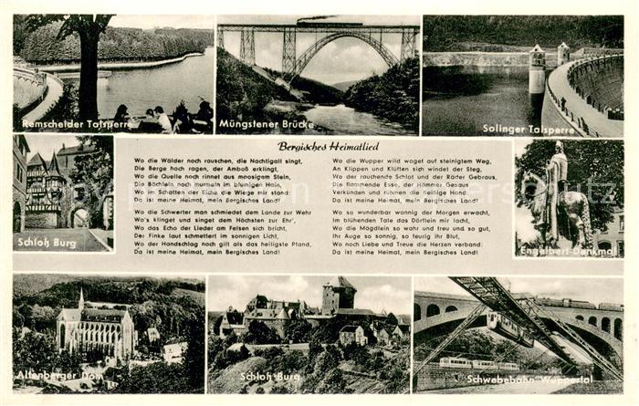 Solingen Bergisches Heimatlied Muengstener Bruecke Solinger Talsperre Schloss-Bu