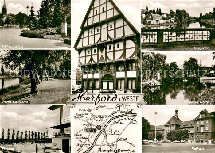 Herford Wilhelmplatz Bergertor Partie an der Werre Rathaus Riemenschneiderhaus