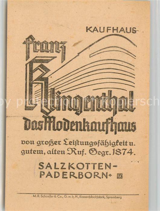 Salzkotten Kaufhaus Franz Klingenthal Rechnung