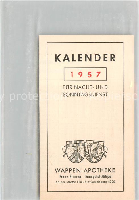 Milspe Kalender 1957 Wappen-Apotheke Klapp-Prospekt