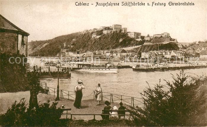 Coblenz Koblenz Ausgefahrene Schiffsbruecke und Festung Ehrenbreitstein