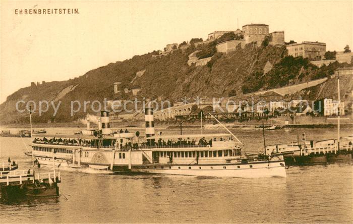 Ehrenbreitstein Festung mit Dampfer Borussia