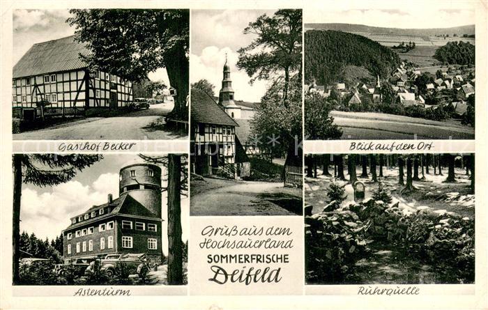 Deifeld Gasthof Becker Kirche Blick auf den Ort Astenturm Ruhrquelle