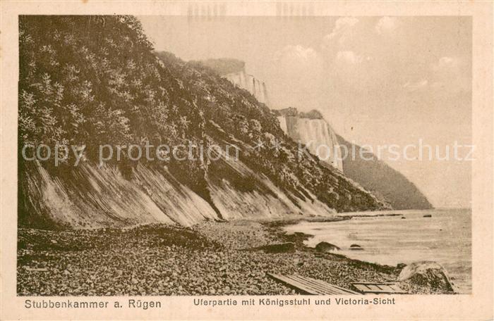 Stubbenkammer Ruegen Uferpartie mit Koenigsstuhl und Victoria Sicht