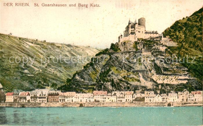 St Goarshausen Rheinpartie mit Burg Katz