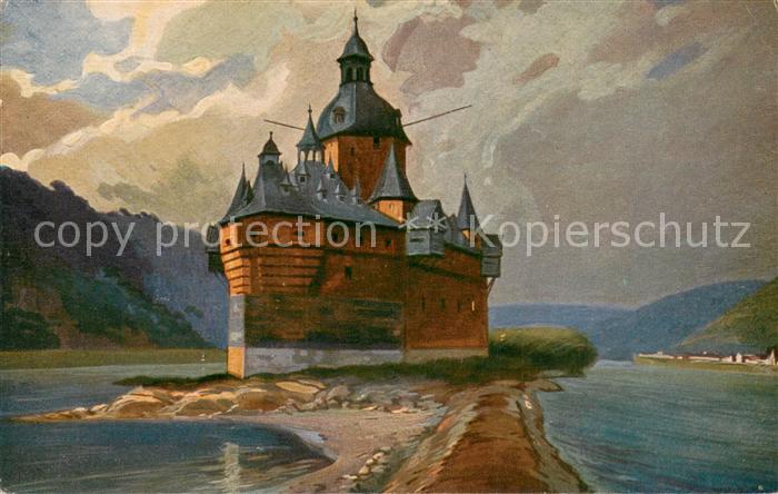 Caub Burg Pfalz Kuenstlerkarte