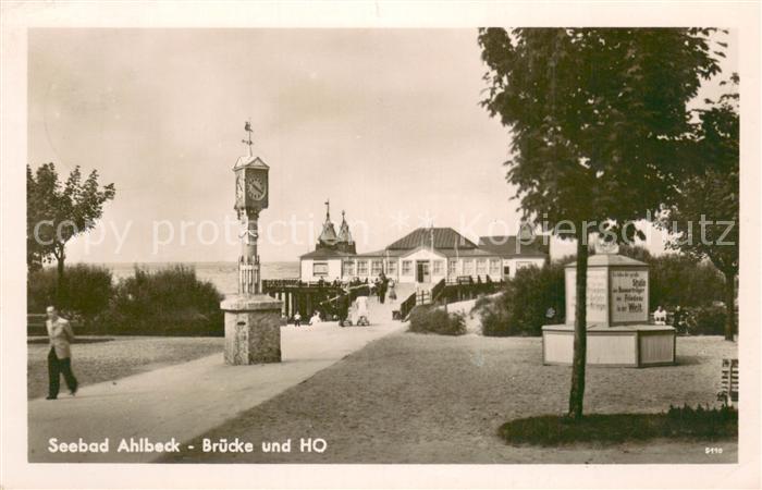 Ahlbeck Ostseebad Standuhr Seebruecke und HO Gaststaette