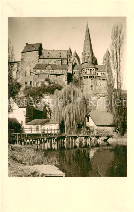 Limburg Lahn Schloss mit Dom von der Lahn aus gesehen