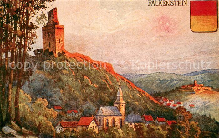 Falkenstein Taunus Ansicht mit Burgruine Kuenstlerkarte