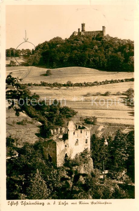 Balduinstein Schloss Schaumburg mit Ruinne Balduinstein Chamois Buetten