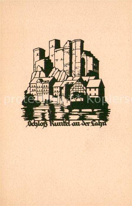 Runkel Lahn Schloss Original Scherenschnitt A. M. Schwindt Kuenstlerkarte