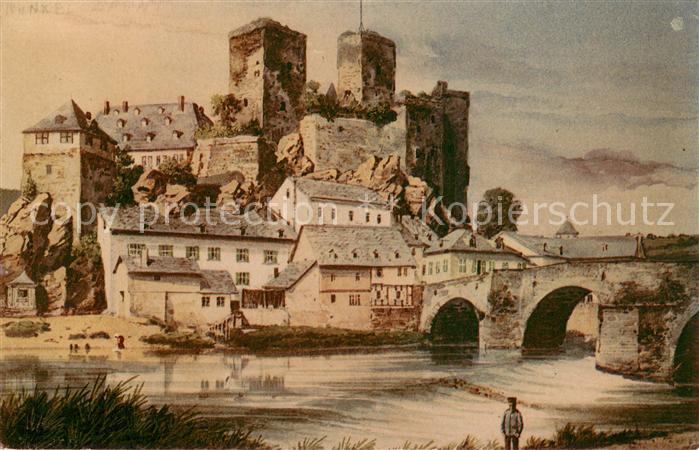 Runkel Lahn Burg Knackstedt Lichtdruck Serie 459 No. 4 Kuenstlerkarte