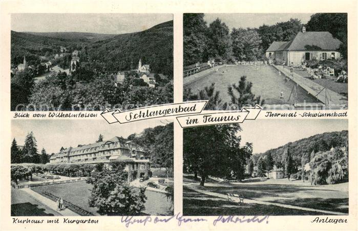 Schlangenbad Taunus Panorama Blick vom Wilhelmfelsen Kurhaus Kurgarten Thermalsc