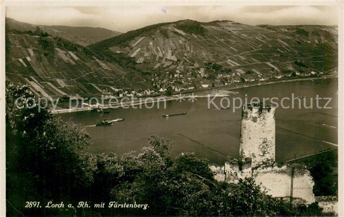 Lorch Rheingau Panorama Blick ins Tal mit Fuerstenberg Burgruine