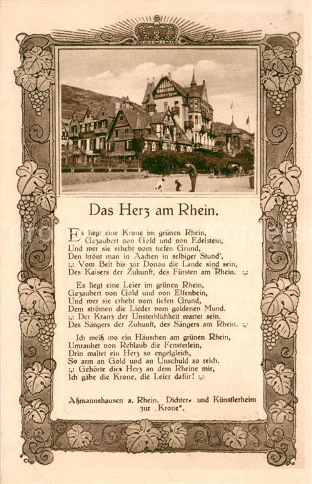 Assmannshausen Gasthof zur Krone Dichter- und Kuenstlerheim Gedicht Das Herz am