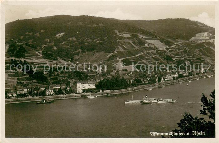 Assmannshausen Blick ins Tal Rheintal Dampfer Weinberge