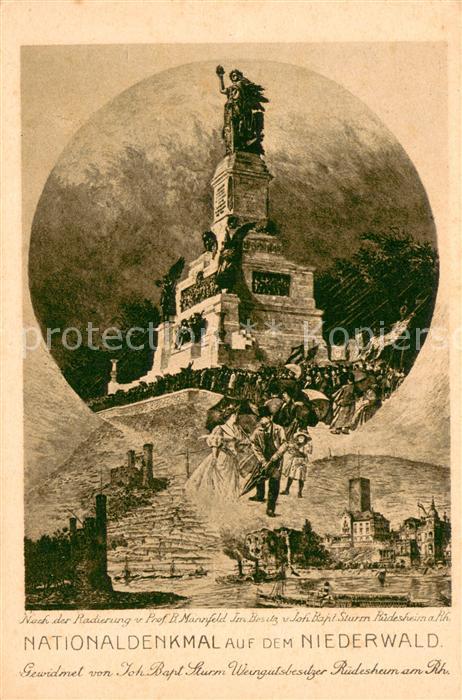 Ruedesheim am Rhein Nationaldenkmal auf dem Niederwald nach Radierung von Prof.