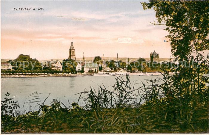 Eltville Rhein Uferpartie am Rhein Blick zur Stadt