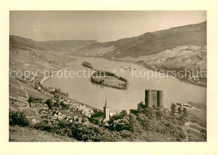Lorch Rheingau Panorama Blick ueber den Rhein Ruine Stellig Lorcher Werth