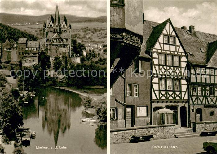 Limburg Lahn Blick zum Dom Cafe zur Ploetze Fachwerkhaus Altstadt