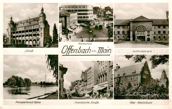 Offenbach Main Schloss Marktplatz Ledermuseum Partie am Main Faehre Frankfurter
