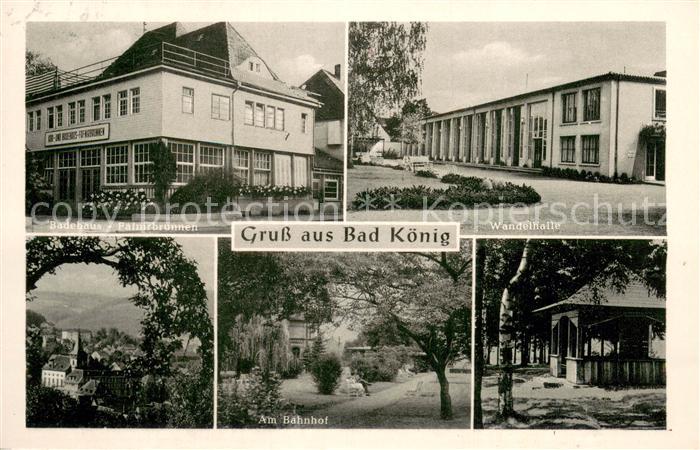 Bad Koenig Odenwald Badehaus Fafnirbrunnen Wandelhalle Partie am Bahnhof Panoram