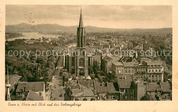 Bonn Rhein Stadtpanorama mit Kirche Blick zum Siebengebirge