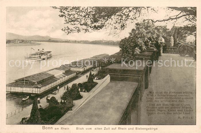 Bonn Rhein Blick vom alten Zoll auf Rhein und Siebengebirge Fluss Badeanstalten