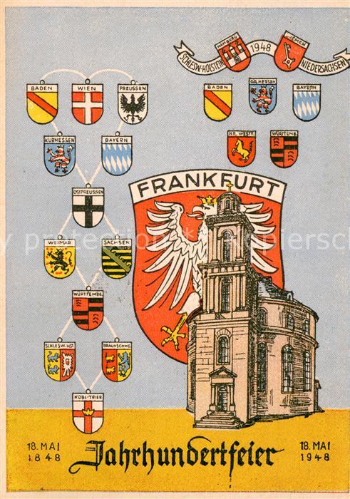 Frankfurt Main Jahrhundertfeier Kirche Wappen Stempel Kuenstlerkarte