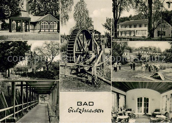 Bad Salzhausen Trinkhalle Kurhaeuser Saline Altes Wasserrad Lesehalle Minigolf