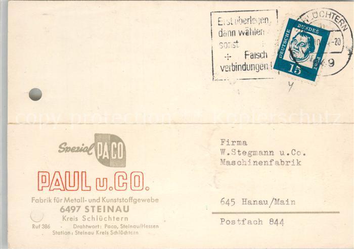 Steinau Strasse PACO Fabrik Paul Geschaeftskorrespondenz