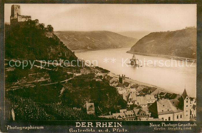 Kaub Panorama Blick ueber den Rhein mit Gutenfels und der Pfalz