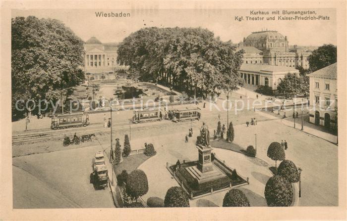 Wiesbaden Kurhaus mit Blumengarten Theater Kaiser-Friedrich-Platz Strassenbahnen
