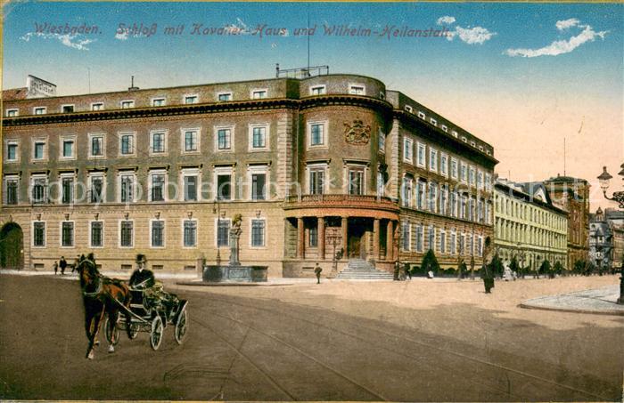Wiesbaden Schloss mit Kavalier- Haus und Wilhelm- Heilanstalt Einspanner