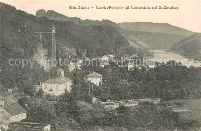 Postelwitz Teilansicht mit Schrammsteine und Gr. Winterberg