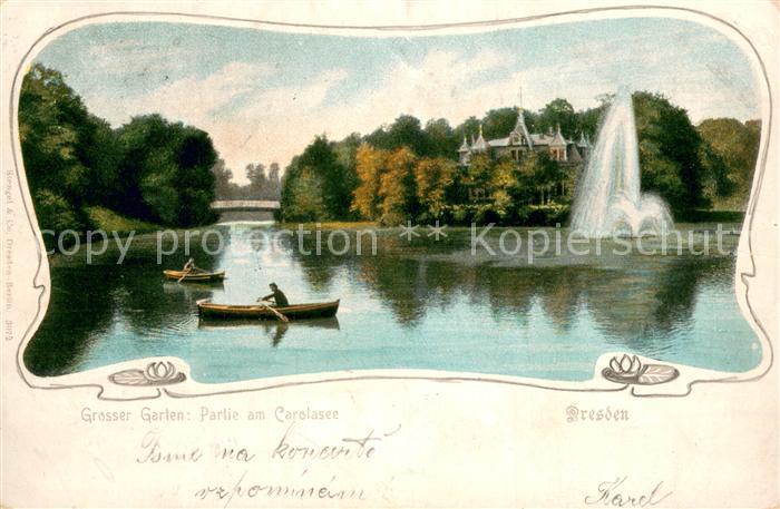 DRESDEN Elbe Grosser Garten Partie am Carolasee Jugendstil-Typografie