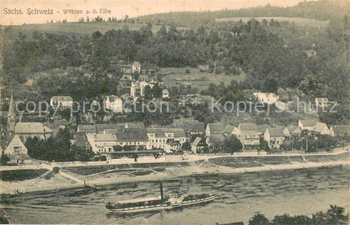 Wehlen Sachsen Treilansicht mit Elbe und Schiff
