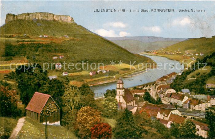 Koenigstein Saechsische Schweiz Lilienstein mit Stadt Koenigstien