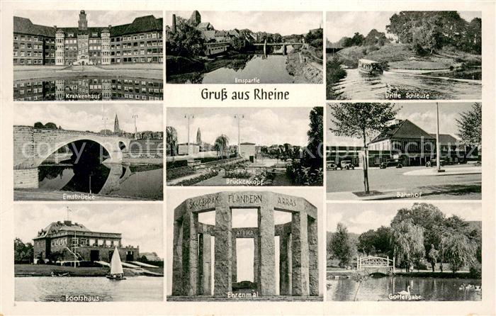 Rheine Emspartie Dritte Schleuse Krankenhaus Emsbruecke Bootshaus Ehrenmal Bahnh