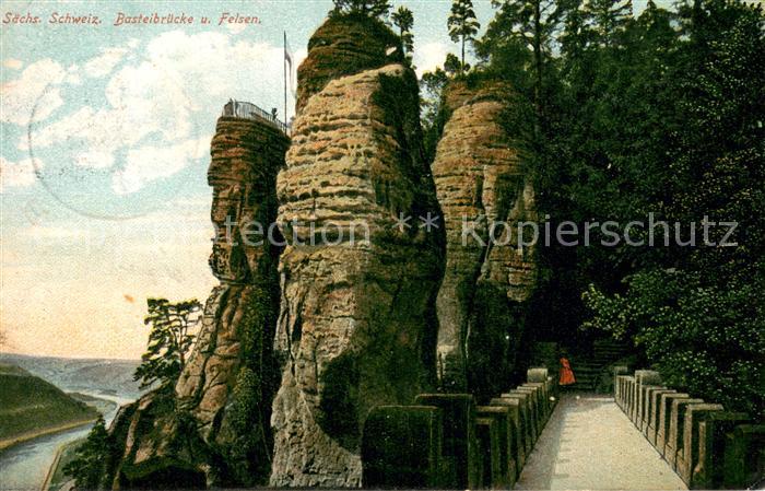 Bastei Saechsische Schweiz Basteibruecke und Felsen