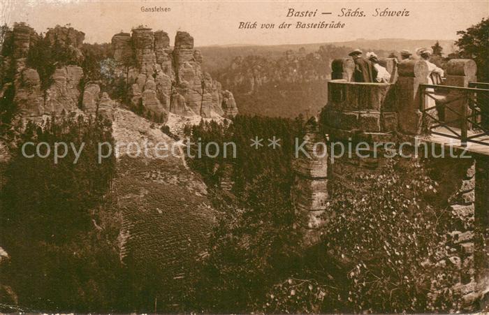 Bastei Saechsische Schweiz Blick von der Basteibruecke Gansfelsen