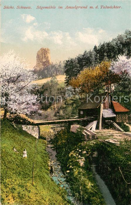 Rathen Saechsische Schweiz Saegemuehle im Amselgrund m.d. Talwaechter