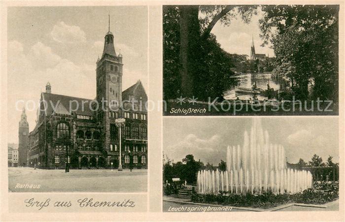 CHEMNITZ Sachsen Rathaus Schlossteich Leuchtspringbrunnen