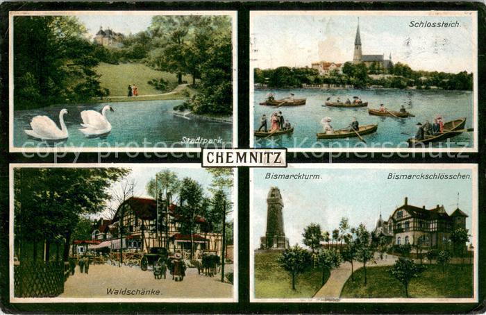 CHEMNITZ Sachsen Stadtpark Waldschaenke Bismarckturm Schloss und Teich