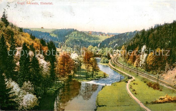 Barthmuehle Elstertal mit Bahnlinie